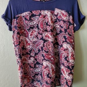 Navy Blue Blouse w Paisley Pattern
